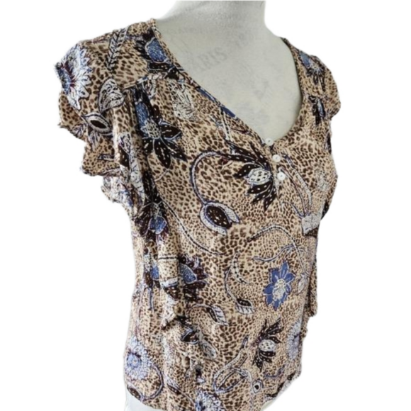 πRachel Zoe' blouse blue/ tan ruffles lightweight size small π - Picture 3 of 12